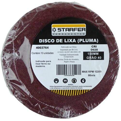 Disco de Velcro Vermelho 150mm 40 - Starfer