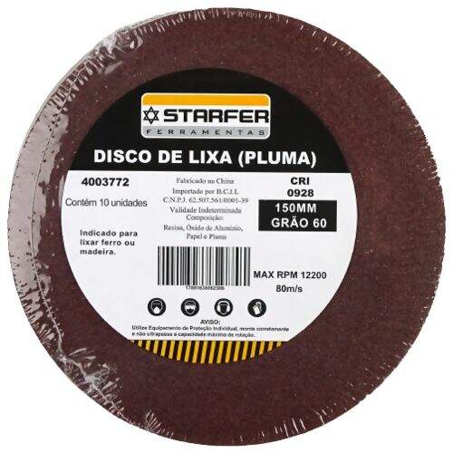 Disco de Velcro Vermelho 150mm 60 - Starfer