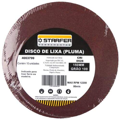 Disco de Velcro Vermelho 150mm 100 - Starfer