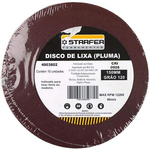 Disco de Velcro Vermelho 150mm 120 - Starfer