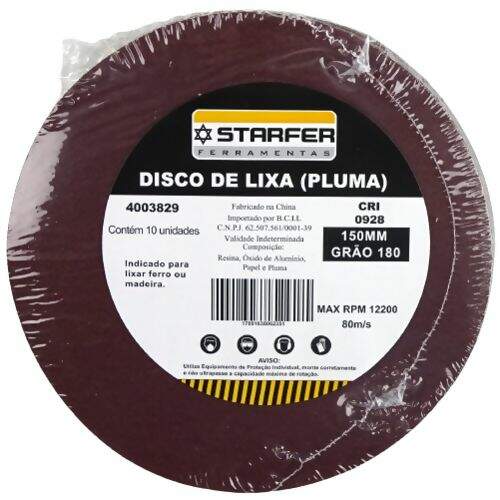 Disco de Velcro Vermelho 150mm 180 - Starfer