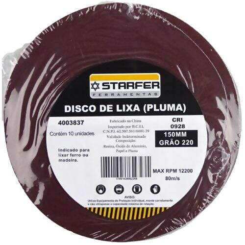 Disco de Velcro Vermelho 150mm 220 - Starfer